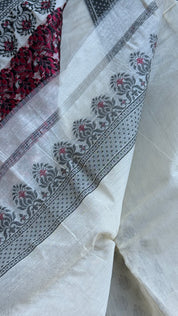 Kora Cotton Banarasi - Off White Black Maroon Blue