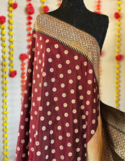 Pure Silk Katan Banarasi - Wine Maroon Black