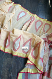 Cotton Silk Jamdaani - Light Peach Yellow Gold Zari