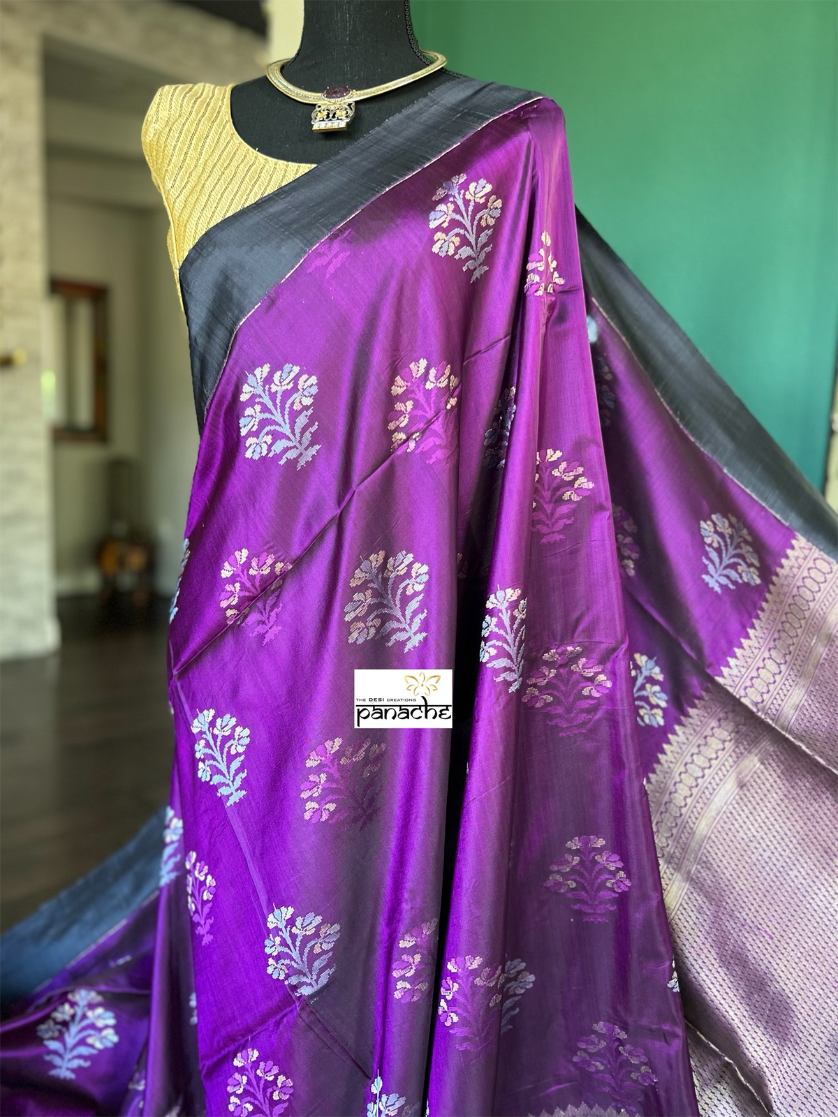 Pure Silk Katan Banarasi - Purple Meenakari Motifs