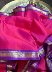 Pure Silk 1gm Zari Kanjivaram - Pink Purple self Stripe