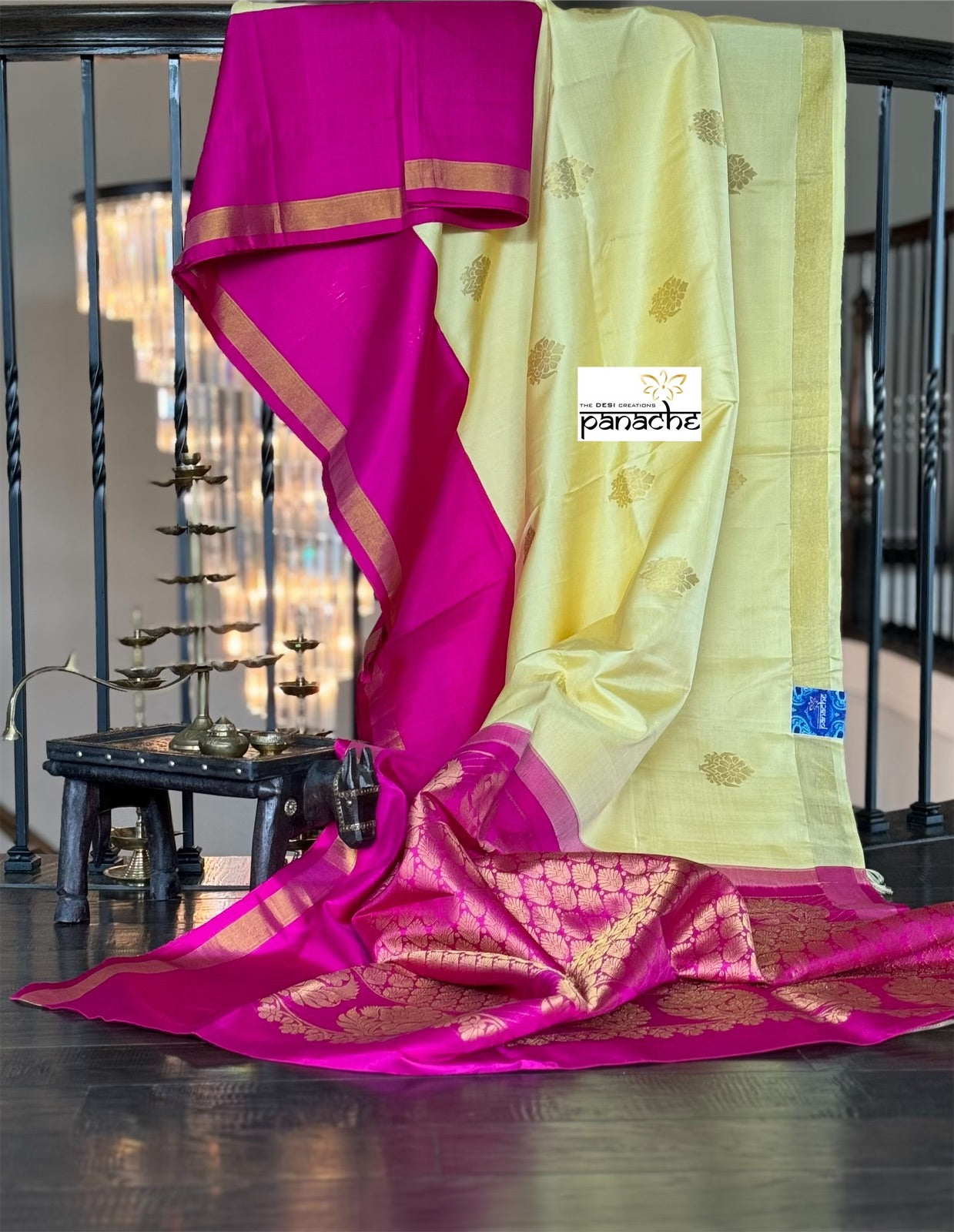 Silk Kanjivaram - Butter Yellow Magenta