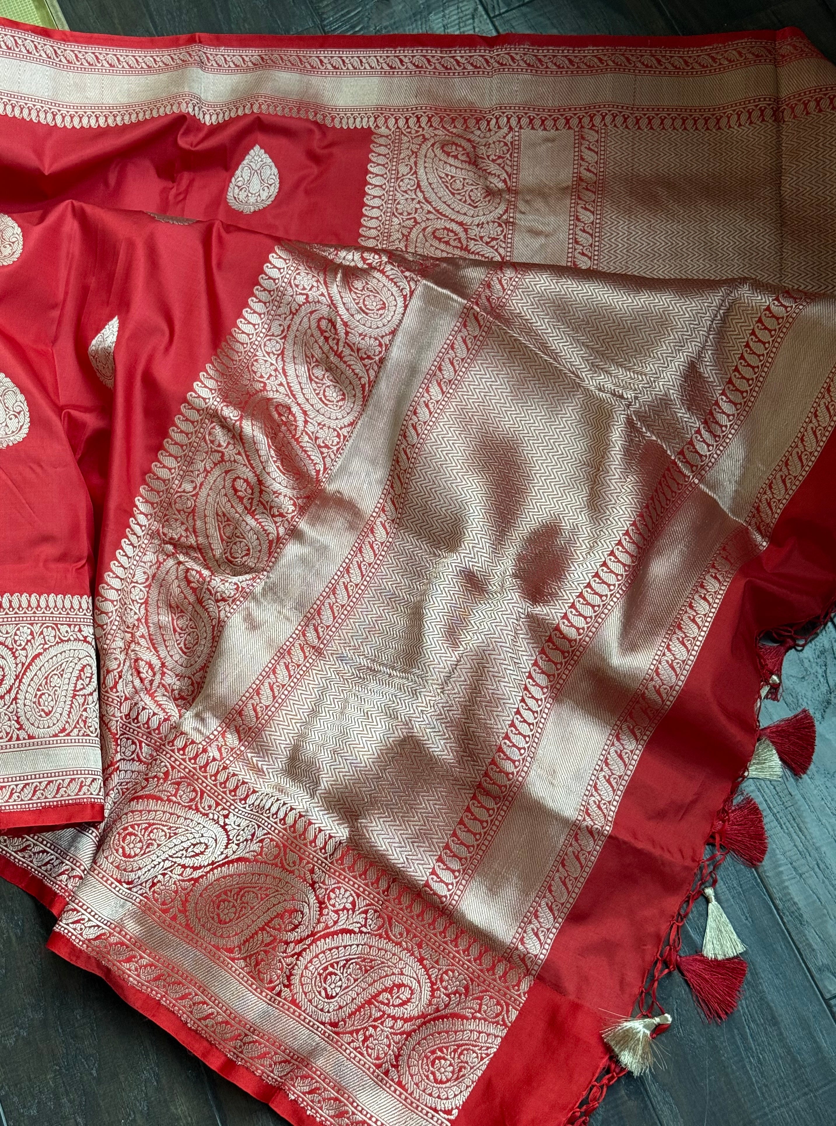 Katan Silk Banarasi -  Red Kadwa