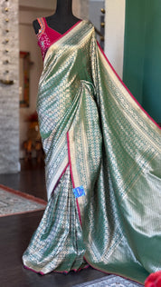 Pure Silk Katan Banarasi- Peocock Green Dual Shaded
