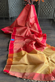 Chanderi Silk Cotton Tissue - Red Woven