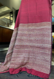 Pure Khadi Matka Cotton -  Maroon Jute Handwoven