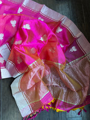 Pure Chanderi Pattu Silk - Pink Lotus