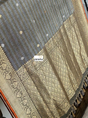 Pure Malmal Cotton Banarasi - Grey Orange Kadwa Woven