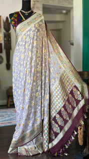Khaddi Georgette Banarasi - Light Lilac Wine Color