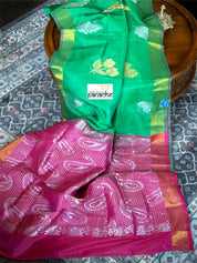 Soft Silk Kanjivaram - Green Magenta