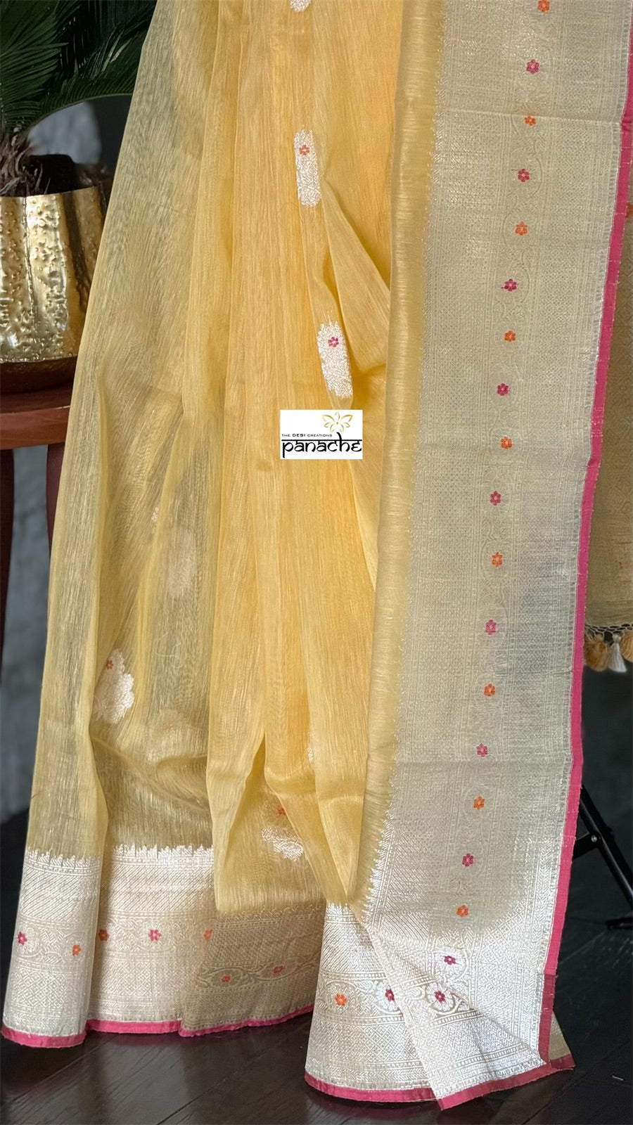 Linen Silk Banarasi - Yellow Pink