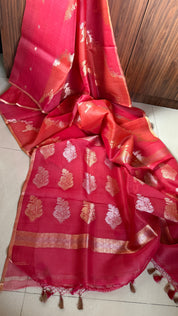 Kora Silk Leheriya Banarsi - Pink Orange Shaded