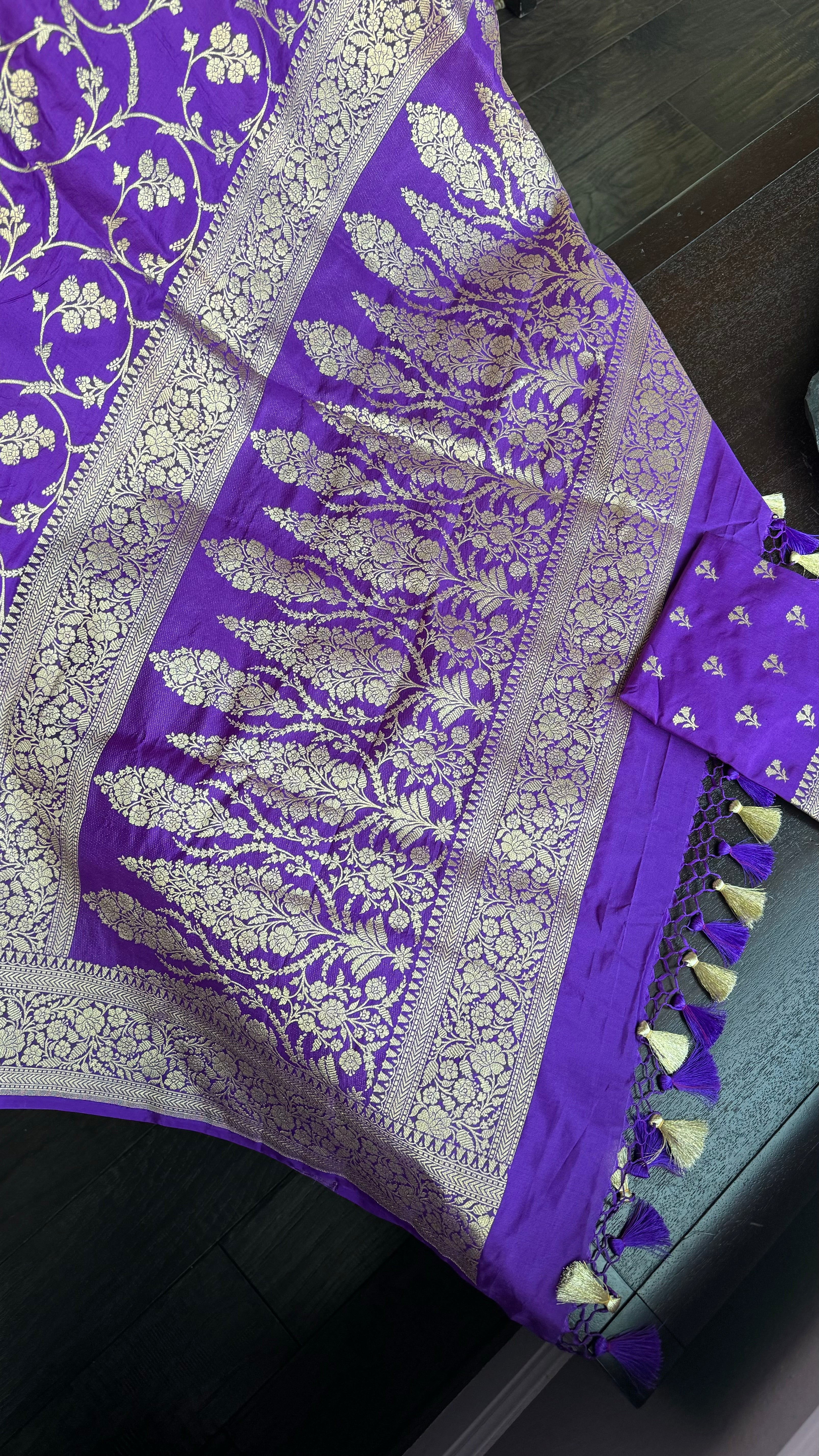 Katan Silk Banarasi -  Purple Jaal Woven