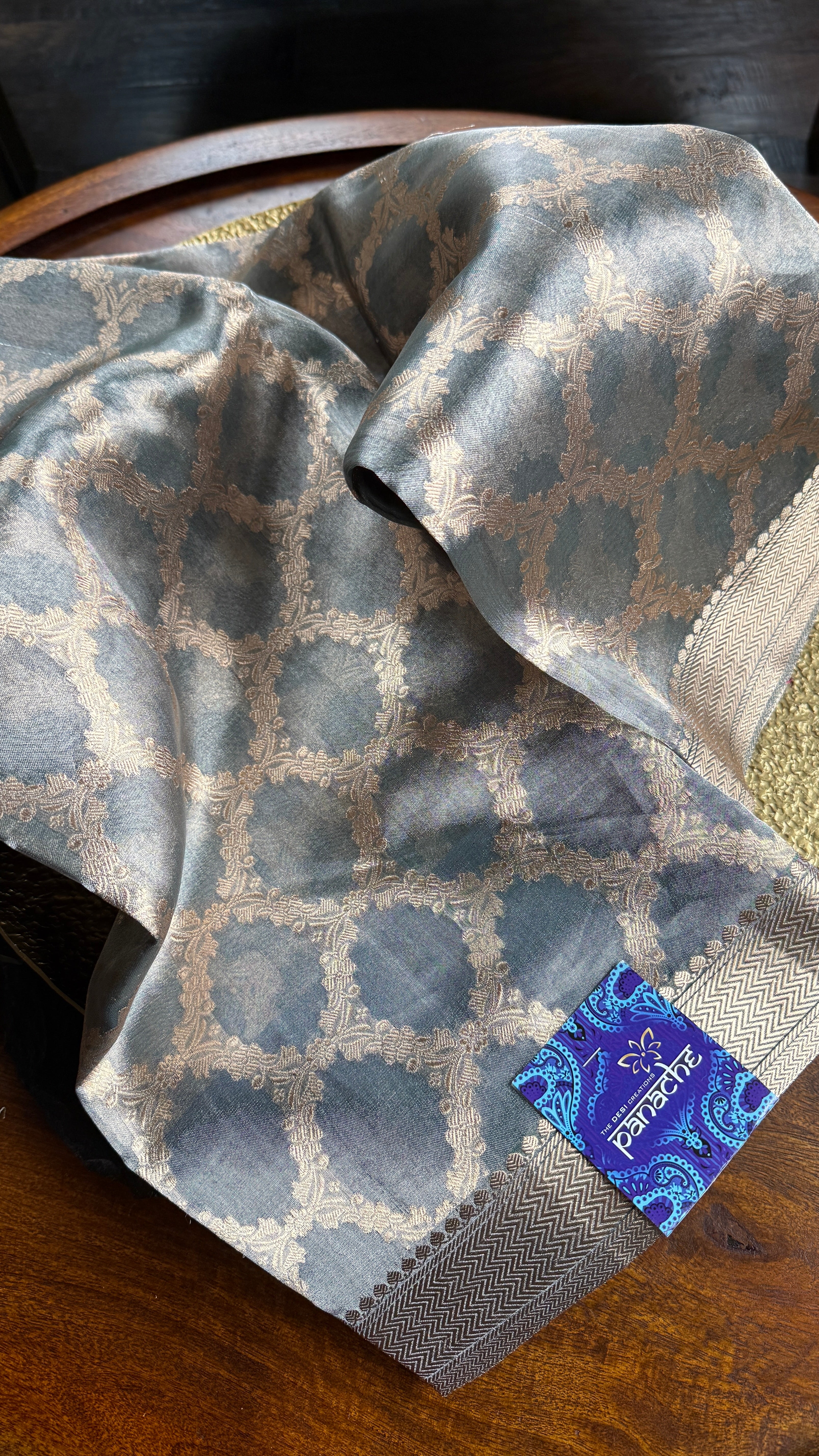 Pure Tissue by Tissue Silk Jaal Banarasi - Grey Kadhua