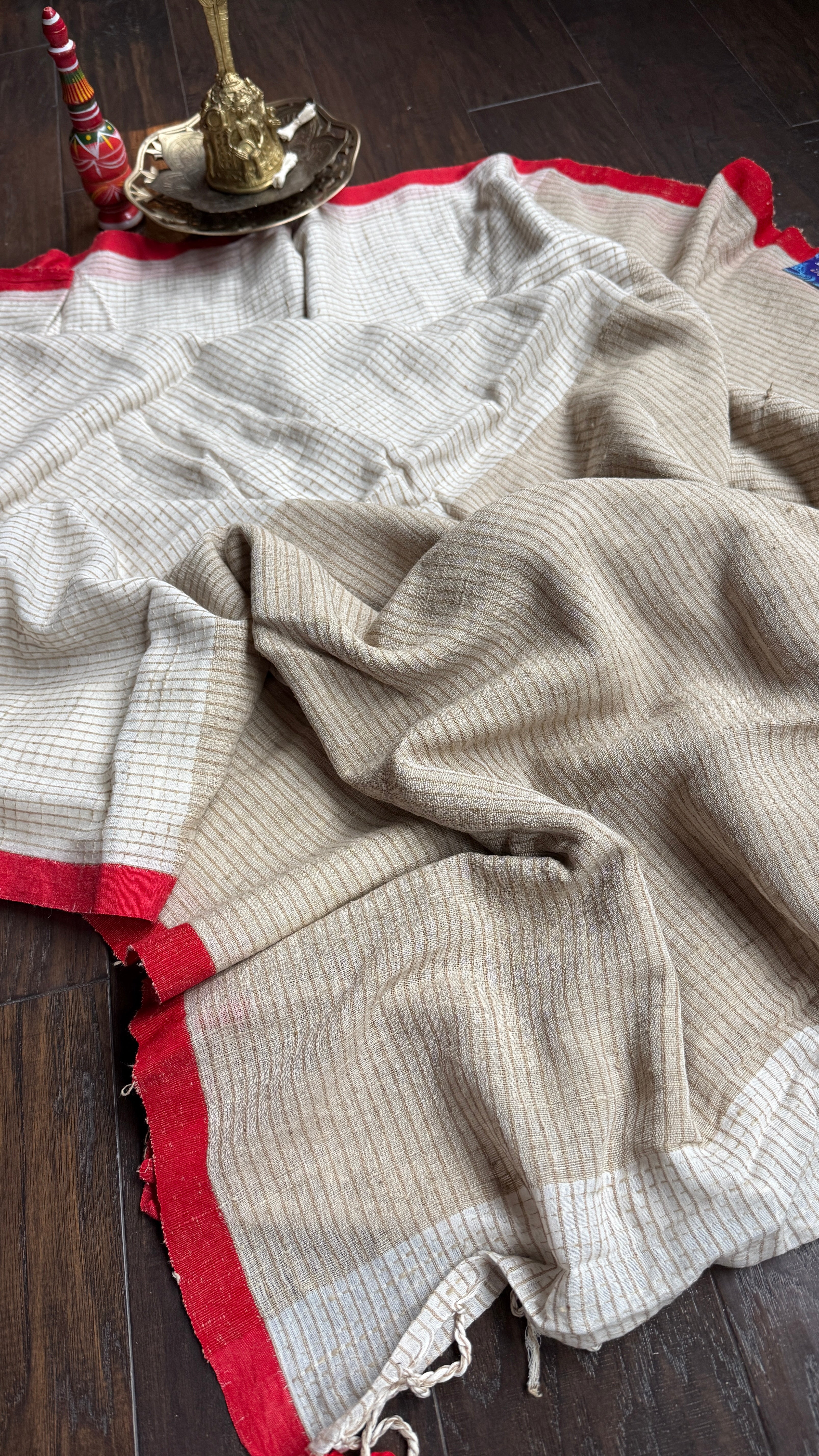 Pure Khadi Cotton Jute Handloom - Off White Red
