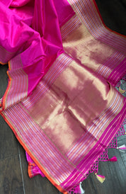 Pure Silk Katan Banarasi- Rani Pink