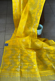 Dhakai Jamdani  - Yellow Silver Zari  Woven