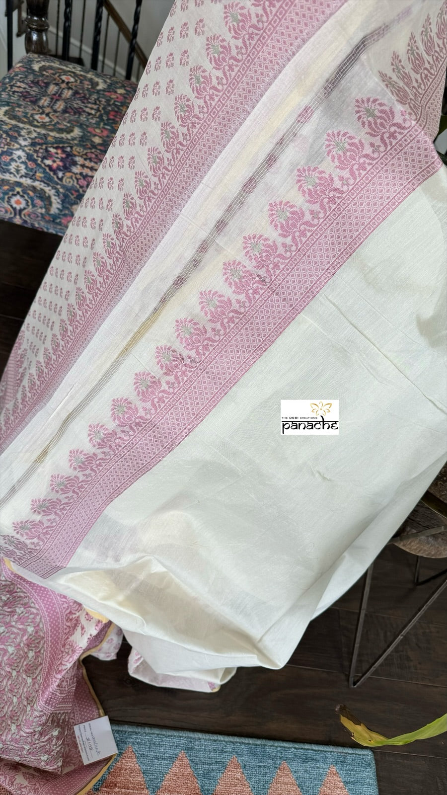 Kora Cotton Banarasi - Vintage White Pink