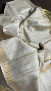 Pure Tussar Silk - Beige Golden Zari Woven5