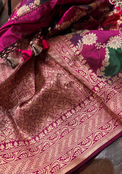 Pure Silk Banarasi - Purple Magenta Maroon Green