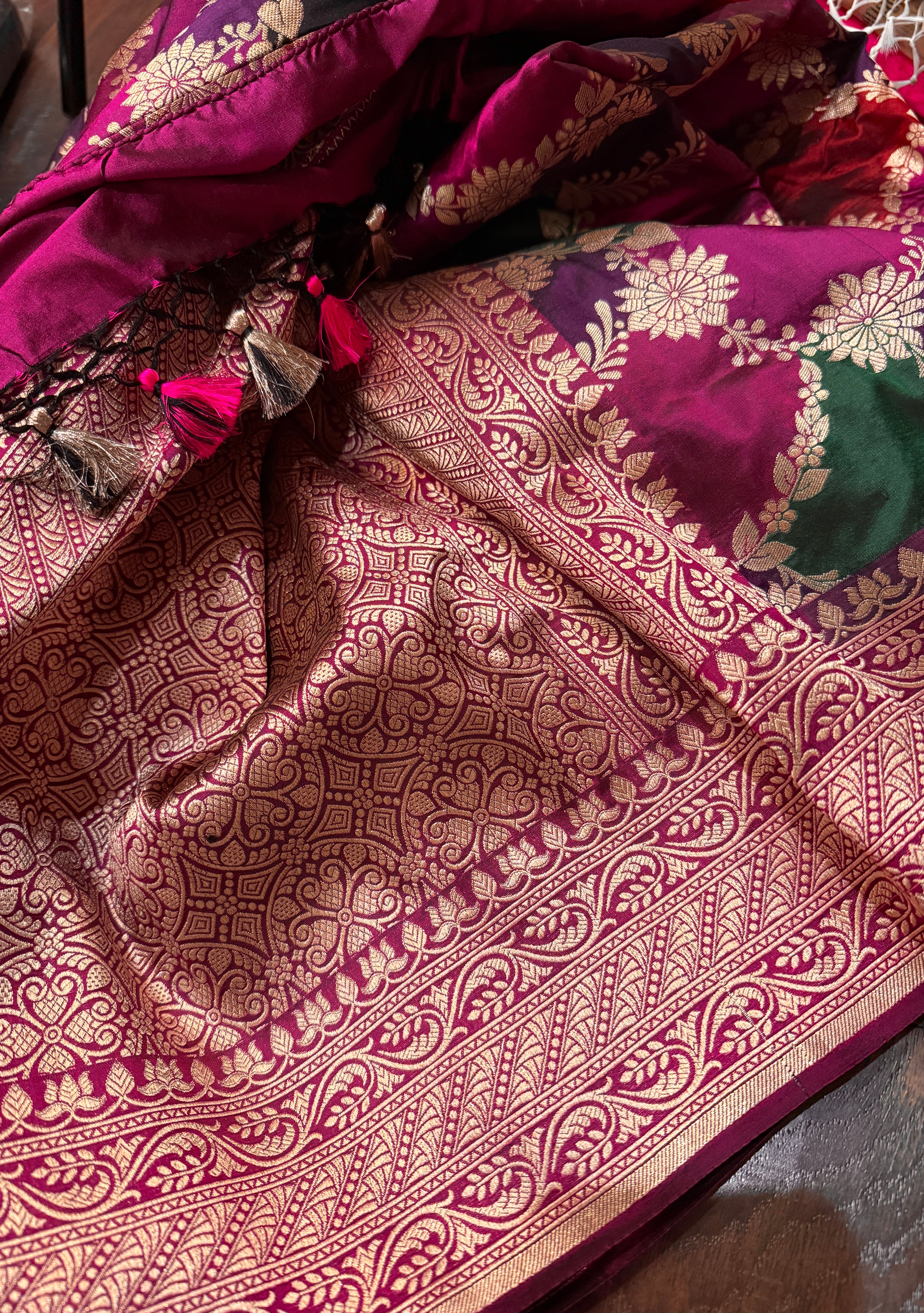 Pure Silk Banarasi - Purple Magenta Maroon Green