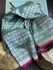Pure Silk Katan Banarasi- Peocock Green Dual Shaded