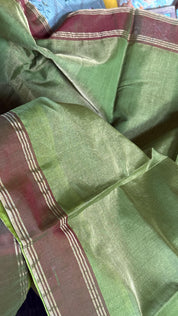 Chanderi Silk Cotton Tissue - Henna Green Woven