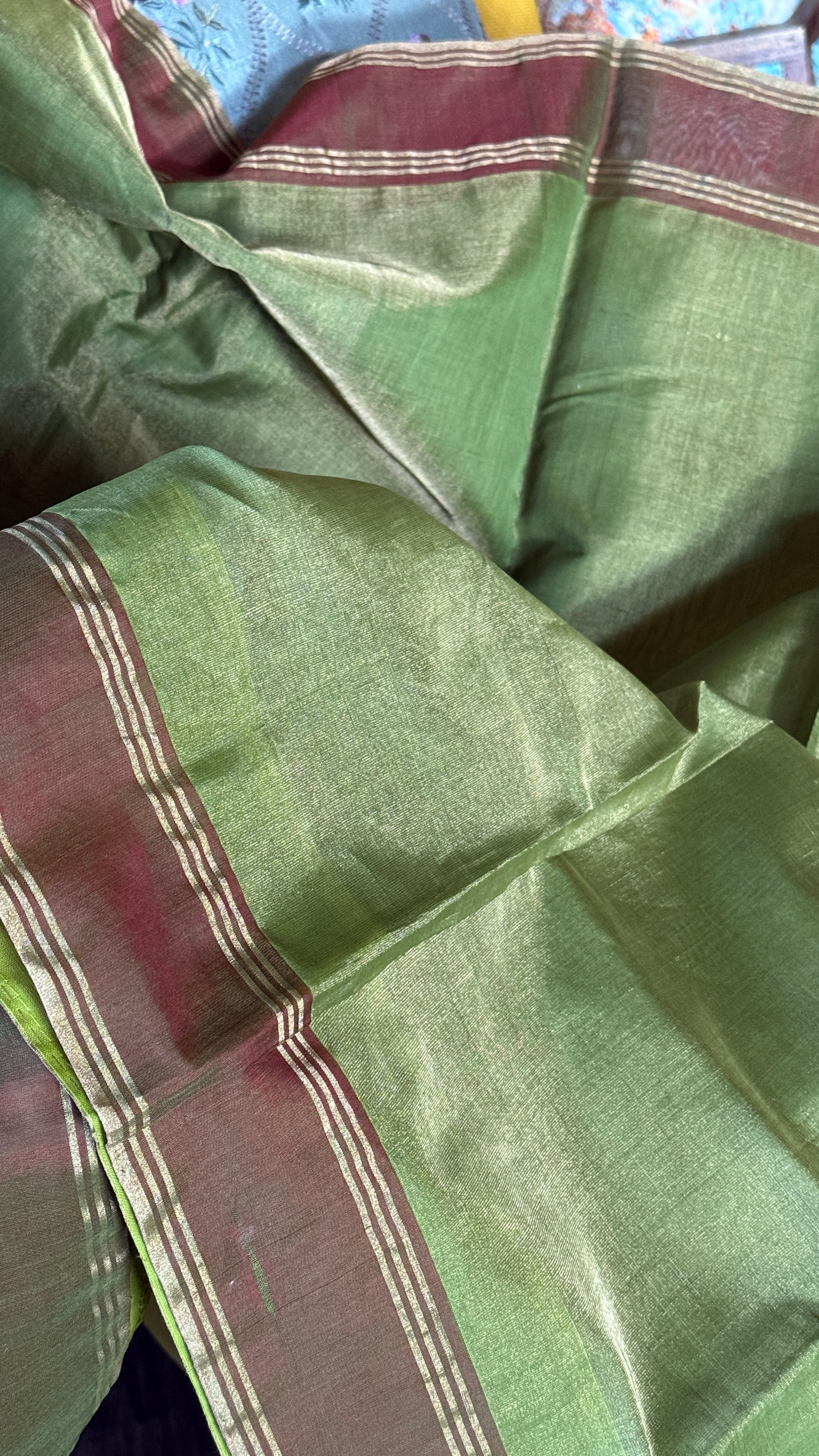 Chanderi Silk Cotton Tissue - Henna Green Woven