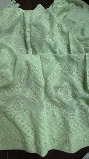 Designer Pure Georgette Chikankari - Light Pista Green