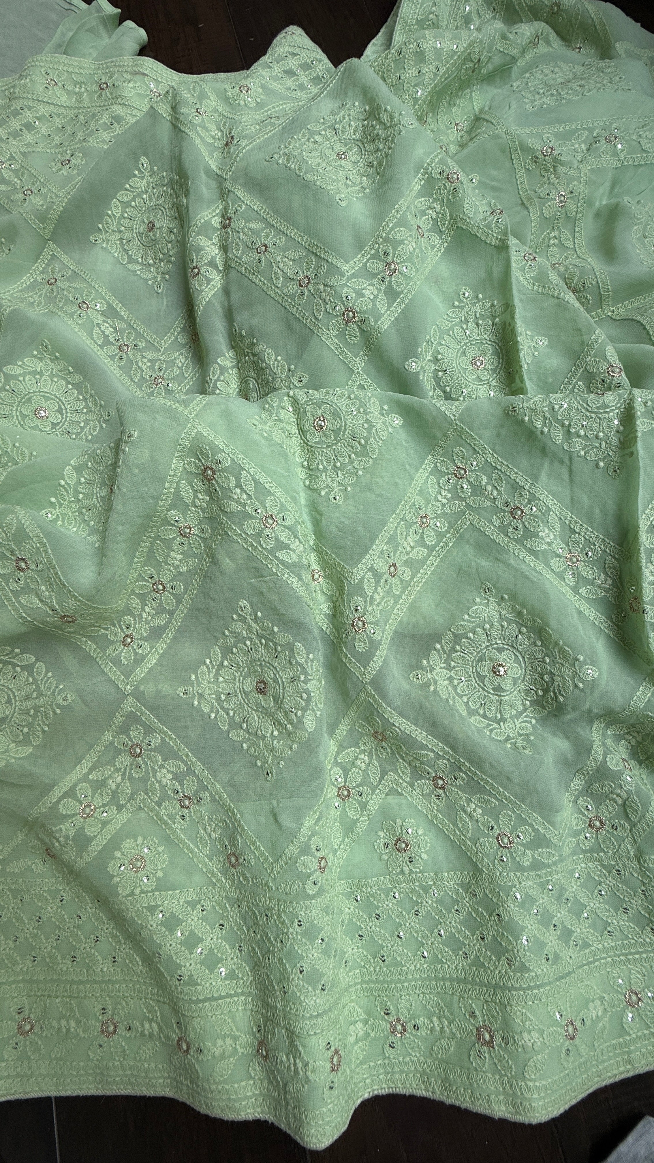 Designer Pure Georgette Chikankari - Light Pista Green