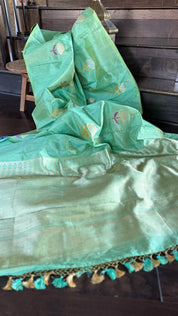 Tussar Tissue Silk Banarasi - Light Green Dual Shaded Antique Zari