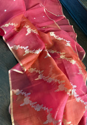 Kora Silk Rangkat Banarasi - Pink Orange Shaded