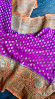 Khaddi Georgette Banarasi - Magenta Orange