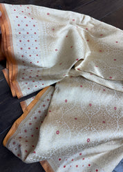 Pure Silk Brocade Banarasi- Cream