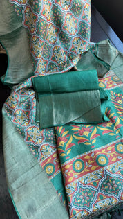 Pure Tussar Silk - Green Printed