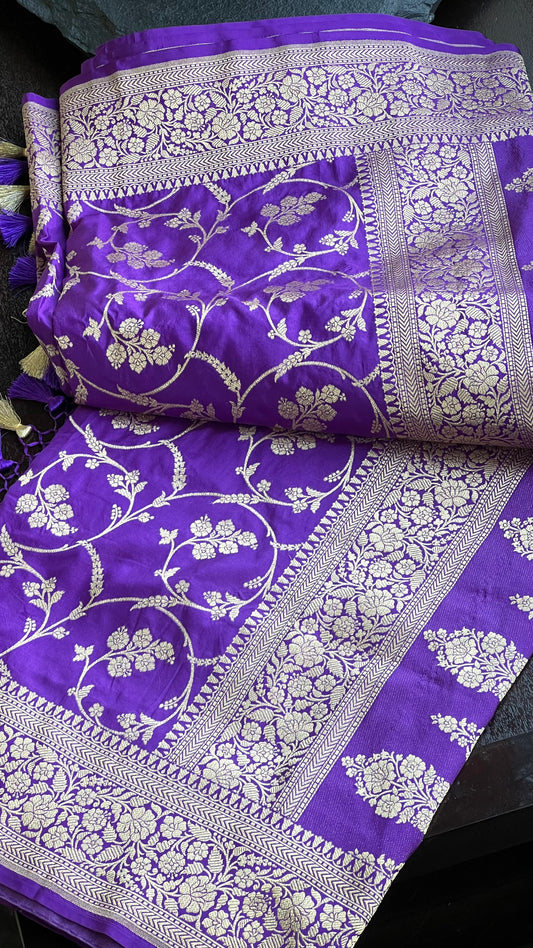 Katan Silk Banarasi -  Purple Jaal Woven