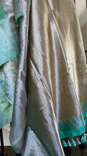 Designer Soft Silk Brocade Banarasi - Sea Green Pista Golden Tie-Dye