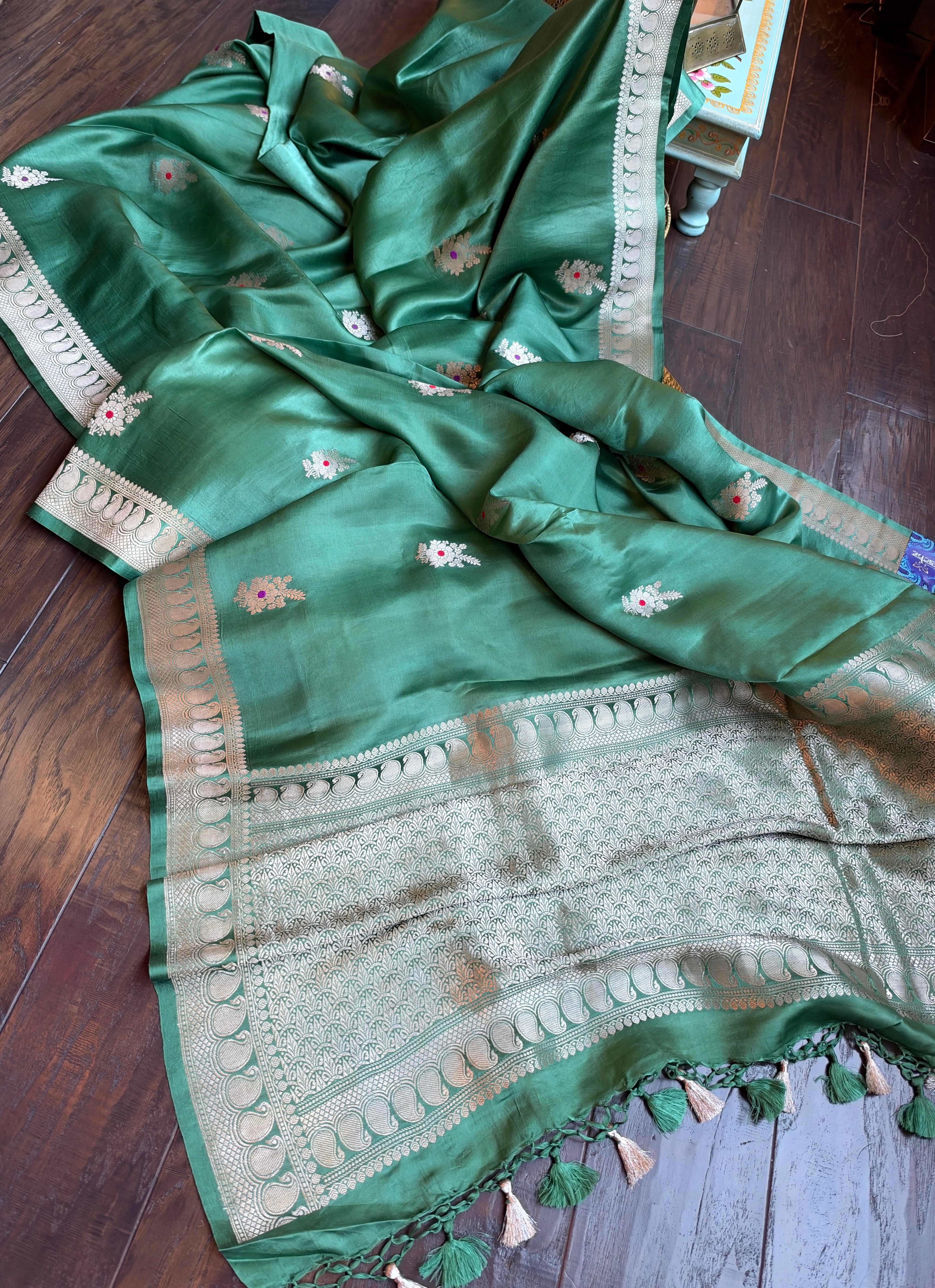 Pure Silk Mashru Banarasi- Sage Green