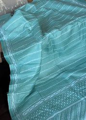 Pure Tussar Silk Kantha Stitch -  Mint