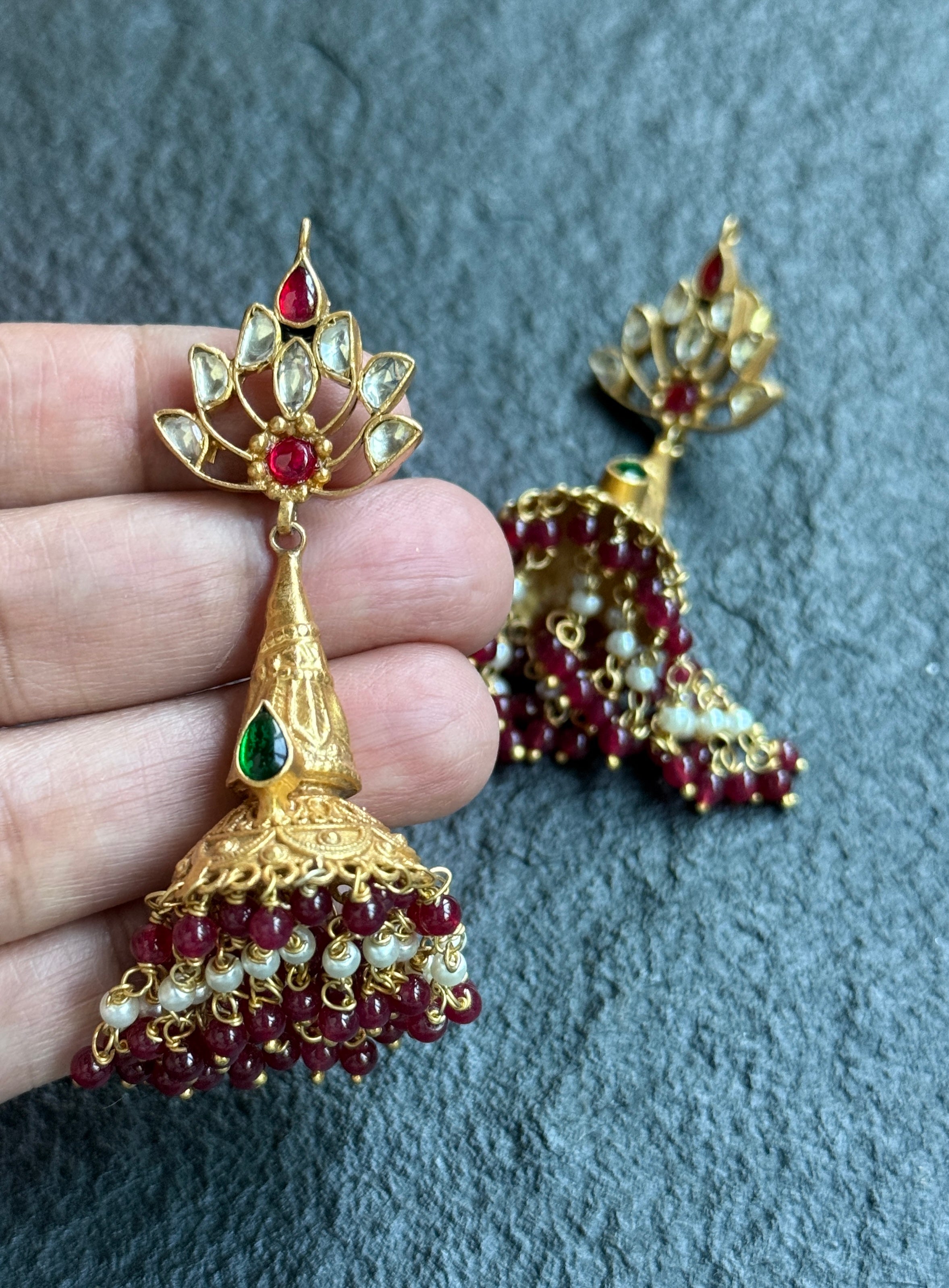 Earring 925 Silver- Gold Kundan Jhumka