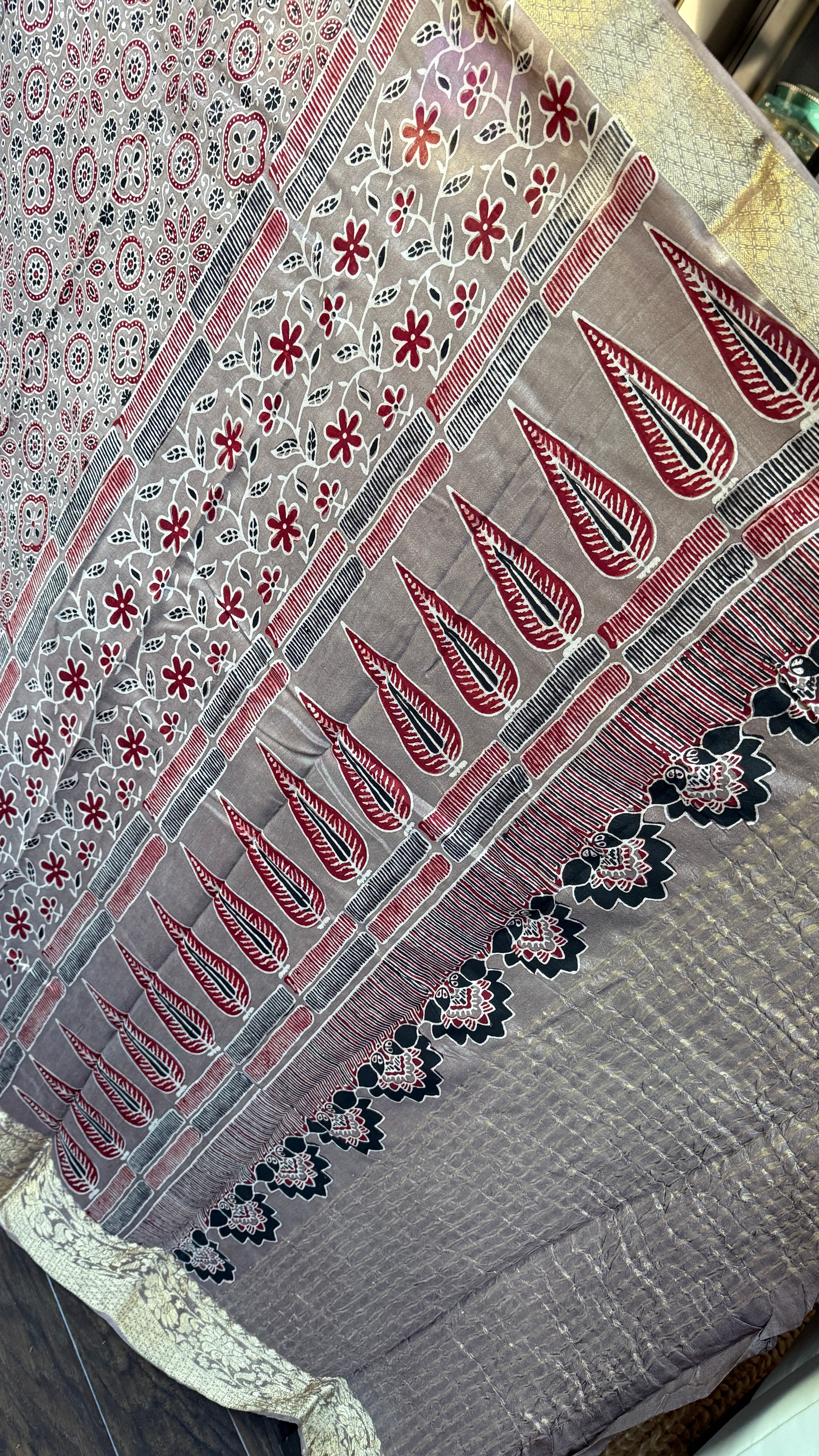 Dola Silk Ajrakh - Light Mocha Brown