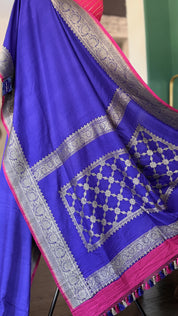 Pure Silk Mashru Banarasi- Purplish Blue Magenta