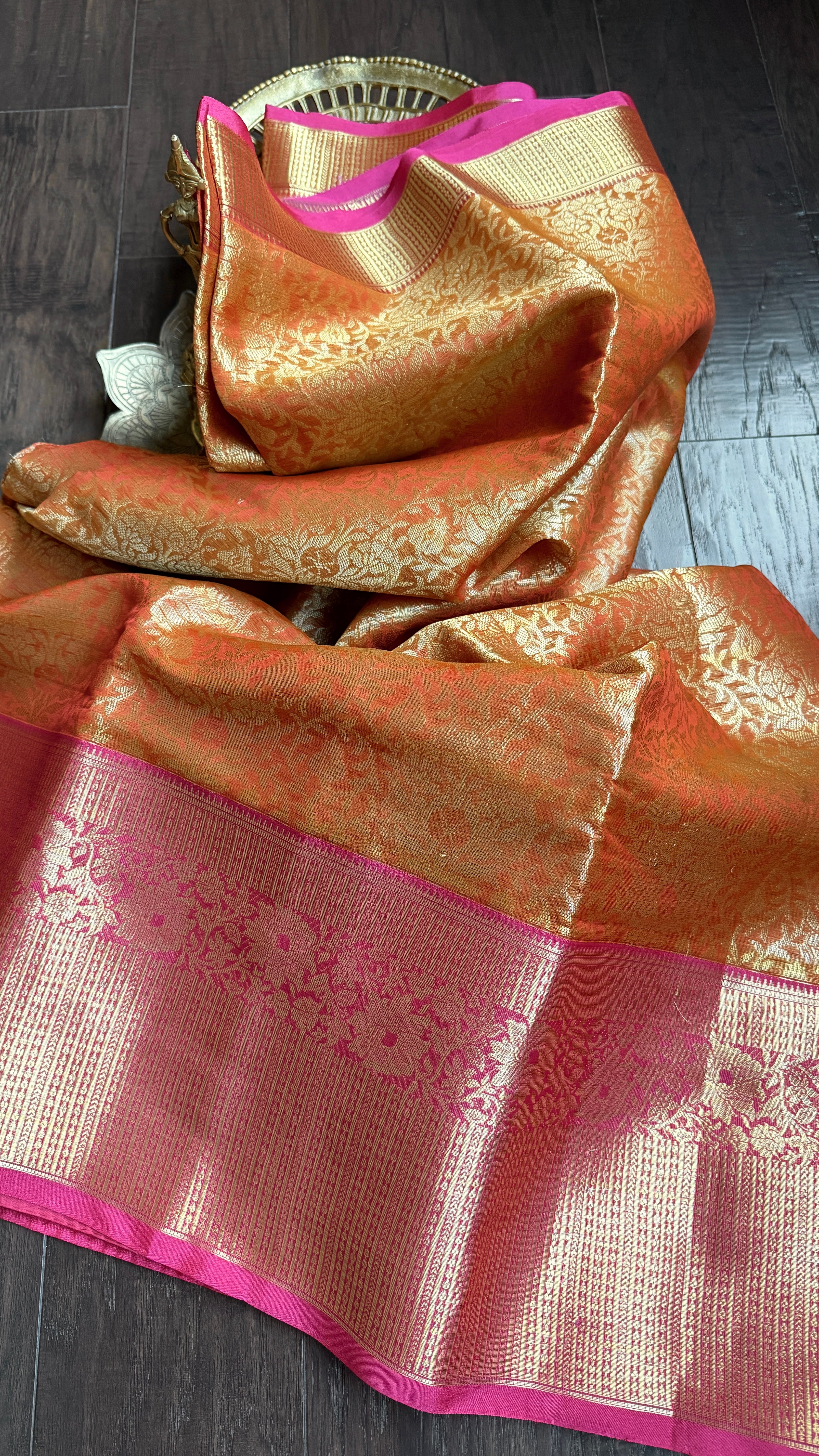 Soft Silk Banaras Saree - Orange Pink Tanchoi