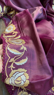 Soft Silk Embroidered - Wine Color