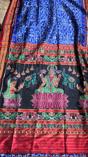 Pure Silk Sambalpuri Double ikat  - Royal Blue Maroon