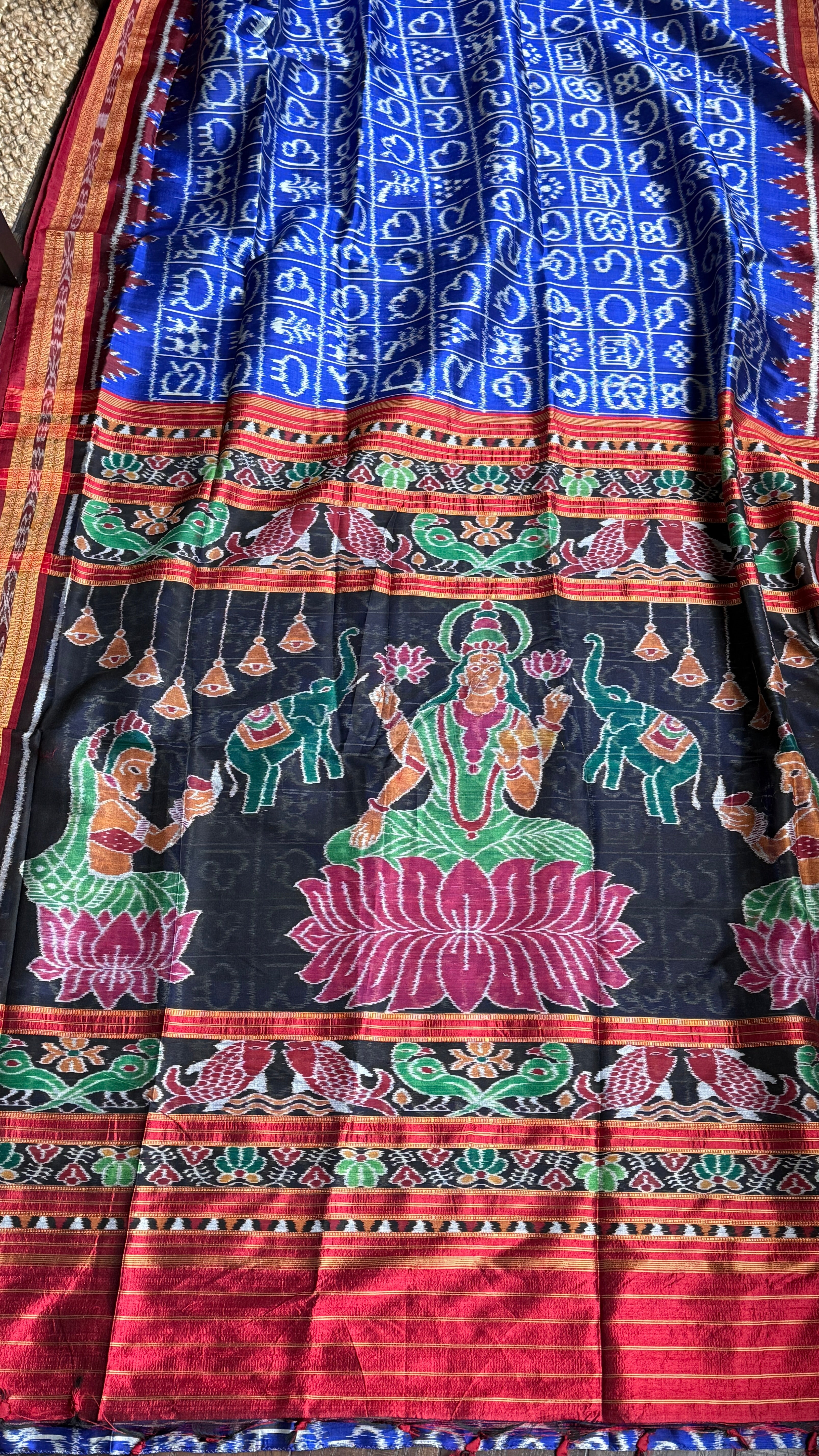 Pure Silk Sambalpuri Double ikat  - Royal Blue Maroon
