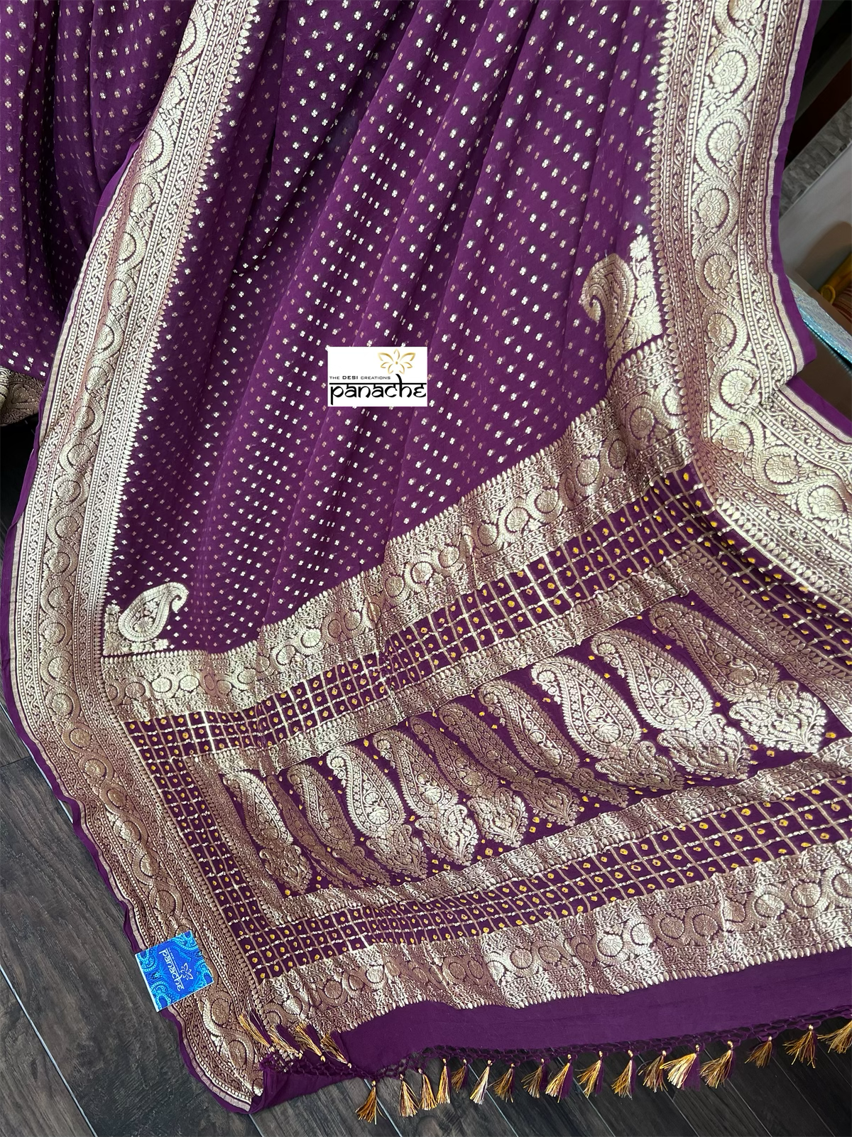 Khaddi Georgette Banarasi - Wine Maroon Bandhej