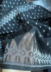 Soft Dhakai Jamdani  - Black Silver Zari