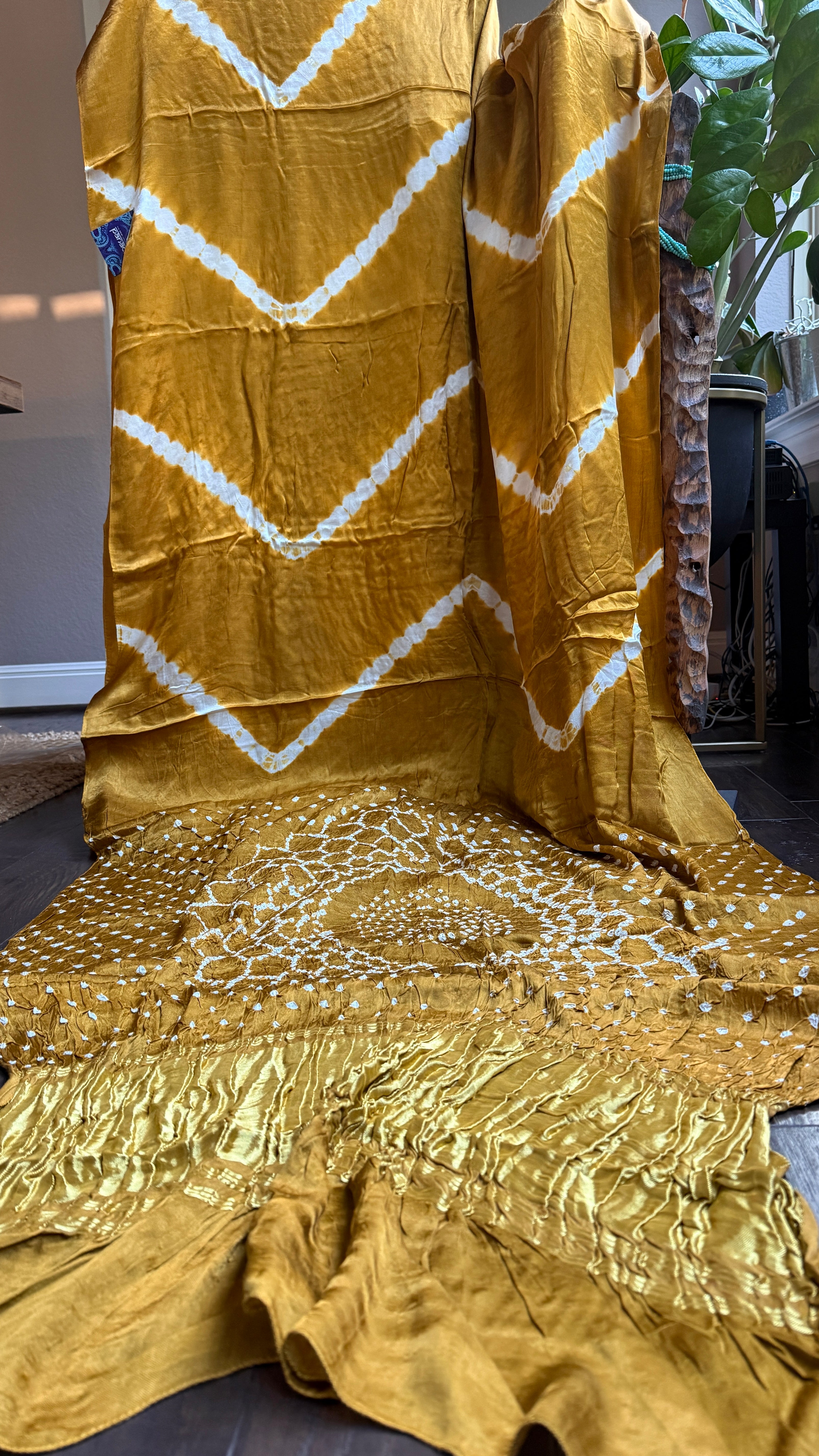 Modal Silk Makdi Bandhej - Ochre Yellow Shibori