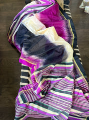 Cotton Silk Ikat - Cream Purple Black